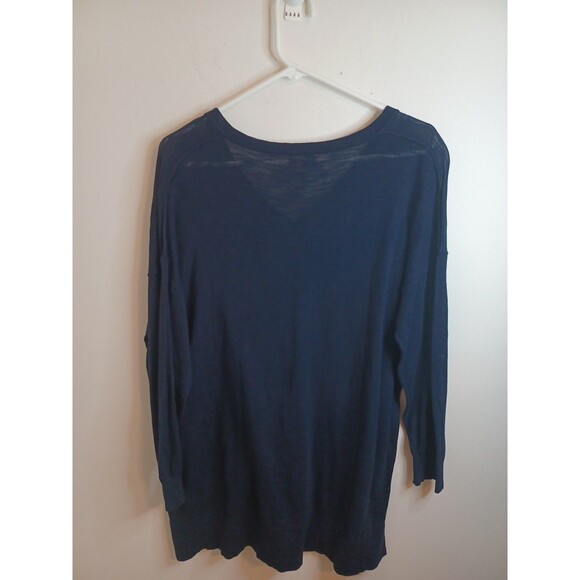 J. Crew V Neck Sweater XL Blue 3/4 Sleeve Pullover Preppy Minimalist Coastal - Picture 6 of 8